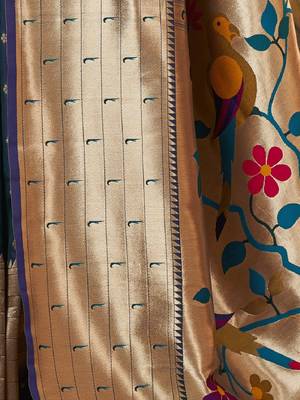 Blue silk blend banarasi saree with unstitched blouse piece 3