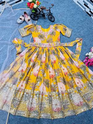  Yellow digital print gown with embroidered sequins 7