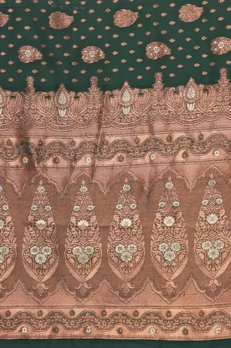 Green silk blend banarasi saree with unstitched blouse piece