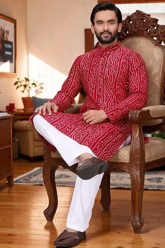 classic ethnic design men   s comfortable cotton kurta
