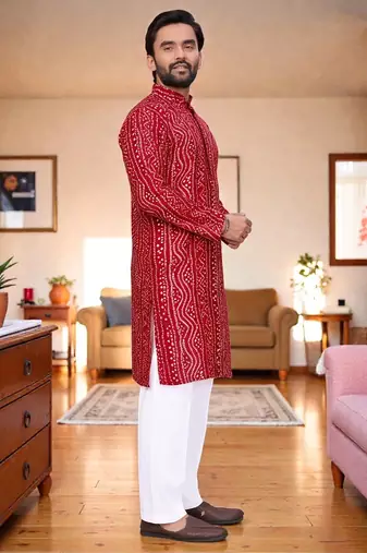 classic ethnic design men   s comfortable cotton kurta