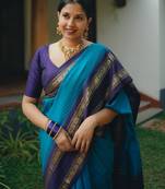 Sky blue silk blend banarasi saree with unstitched blouse piece