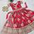 Red digital print gown with embroidered sequins
