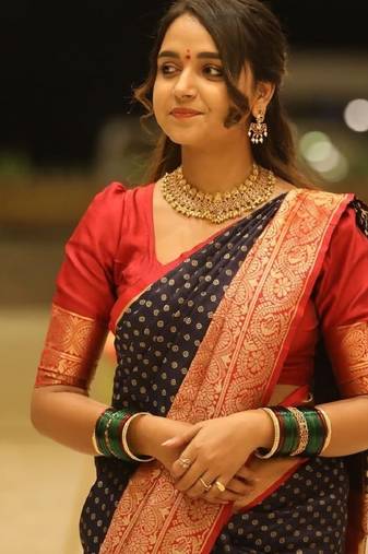 Black soft silk blend banarasi jacuard work designer party wear saree with unstitched blouse piece