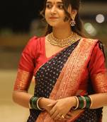 Black silk blend banarasi saree with unstitched blouse piece