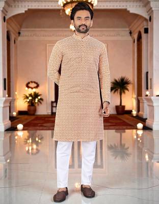 classic ethnic design men   s comfortable cotton kurta 1