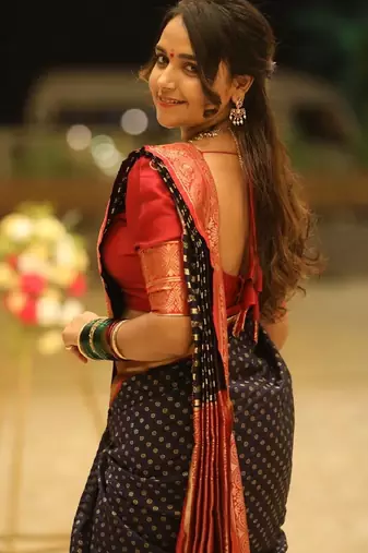 Black silk blend banarasi saree with unstitched blouse piece