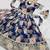 Navy Blue  Digital Print Gown With Embroidered Sequins 