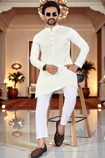 classic ethnic design men   s comfortable cotton kurta