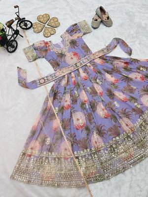  Lavender  Digital Print Gown With Embroidered Sequins  4
