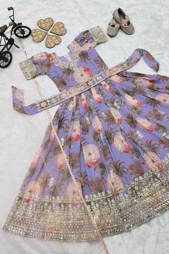  Lavender  Digital Print Gown With Embroidered Sequins 