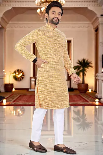 classic ethnic design men   s comfortable cotton kurta