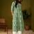 Olive green kantha print cotton a-line kurta