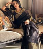 Black silk blend banarasi saree with unstitched blouse piece