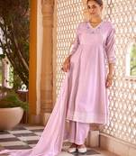 Purple ethnic motifs embroidered mirror work anarkali kurti with pyjamas & dupat