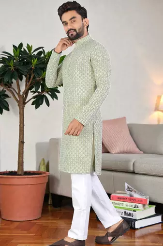 classic ethnic design men   s comfortable cotton kurta