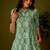 Olive green kantha print cotton a-line kurta
