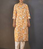 Mustard cotton blend floral printed kurta for women