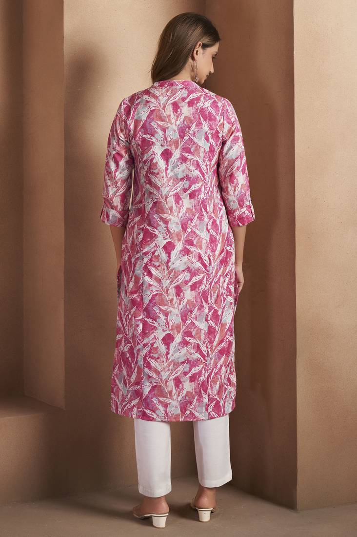 Light pink cotton blend printed kurta for women
