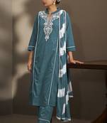 Rama pure cotton schiffli embroidered straight kurta set with cotton pants & najmin chiffon dupatta