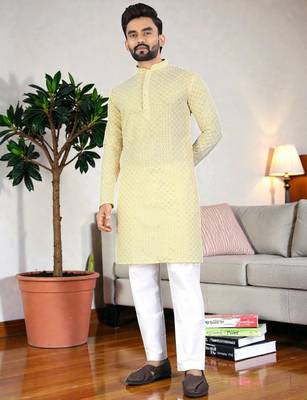 classic ethnic design men   s comfortable cotton kurta 1