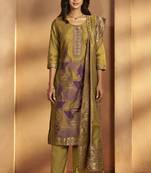 Mustard jacquard art silk fla mustard kurta set with cotton bottom & silk blend dupatta