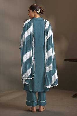 Rama pure cotton schiffli embroidered straight kurta set with cotton pants & najmin chiffon dupatta 2