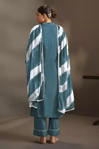 Rama pure cotton schiffli embroidered straight kurta set with cotton pants & najmin chiffon dupatta