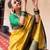 Yellow soft silk blend banarasi jacuard work designer party wear saree with unstitched blouse piece
