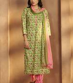 Women’s pista green cotton blend printed straight kurta with printed pant & chanderi printed dupatta