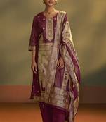 Maroon jacquard art silk kurta set with cotton bottom & silk blend dupatta