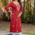 Red cotton blend chikankari embroidered kurta for women