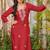 Red cotton blend chikankari embroidered kurta for women