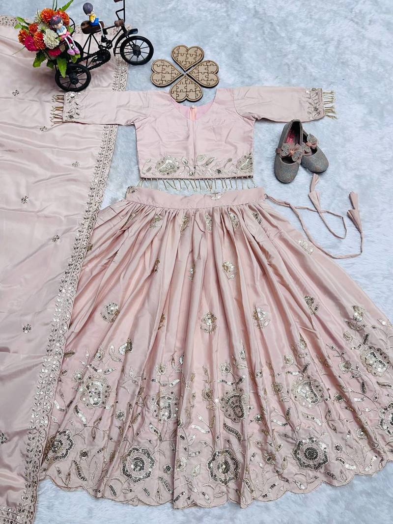 Trendy Heavy Pure Creap Embroidery Work Peach Readymade Lehenga Choli