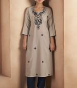 Light brown cotton blend chikankari embroidered kurta for women
