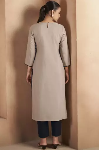 Light brown cotton blend chikankari embroidered kurta for women