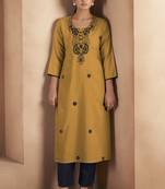 Musterd cotton blend chikankari embroidered kurta for women