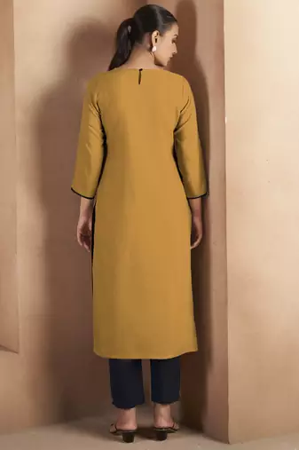 Musterd cotton blend chikankari embroidered kurta for women
