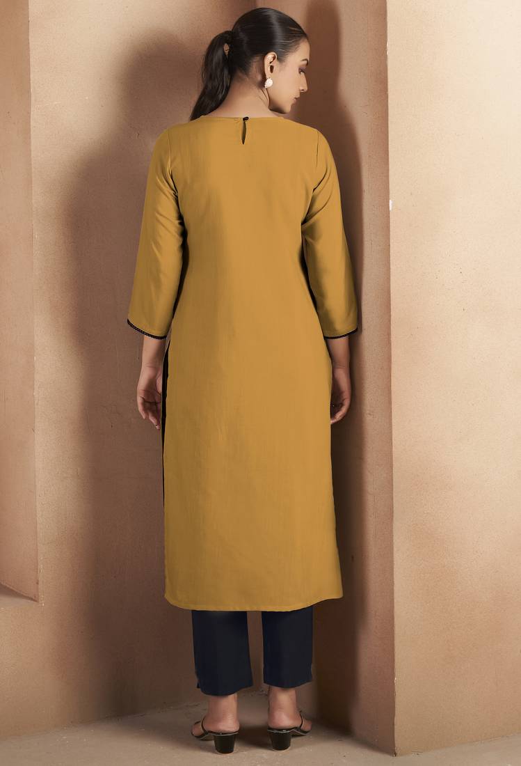 Musterd cotton blend chikankari embroidered kurta for women