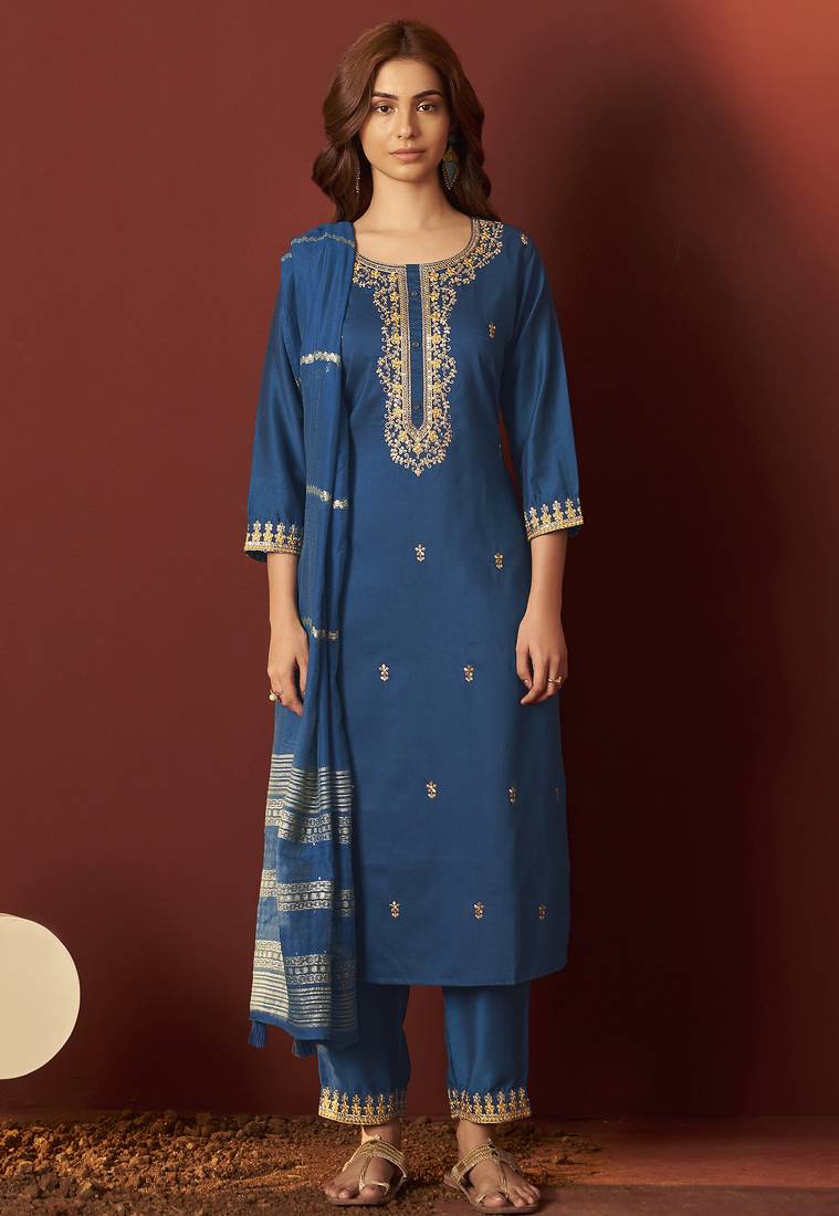 Rama chinnon embroidered kurta set with dupatta