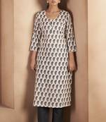 Cream & black pure cotton paisley printed kurta for women