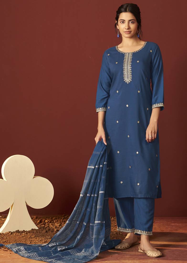 Rama chinnon embroidered kurta set with dupatta for women
