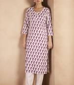 Cream & wine pure cotton paisley printed kurta for women