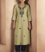 Pista green cotton blend chikankari embroidered kurta for women