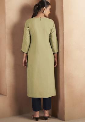 Pista green cotton blend chikankari embroidered kurta for women 3