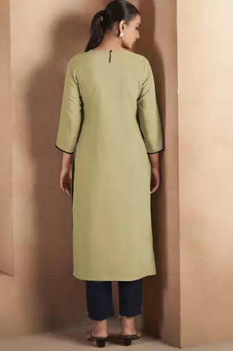 Pista green cotton blend chikankari embroidered kurta for women