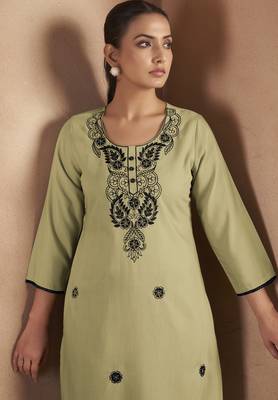 Pista green cotton blend chikankari embroidered kurta for women 4