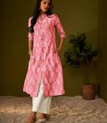 Women pink cotton ethnic motifs a-line kurta