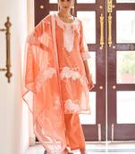 Orange ethnic motifs jacquard straight thread work kurta set