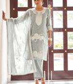 Grey ethnic motifs jacquard straight thread work kurta set
